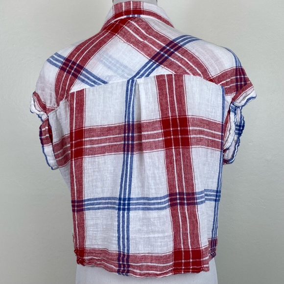 Rails Amelie Carmine Linen Blend Tie Front Shirt in Blue White Red - Picture 4 of 11